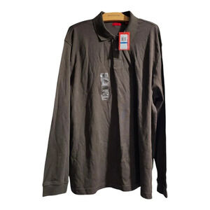 NWT Izod L Brown Coffe Long Sleeve Polo Shirt Sz XL